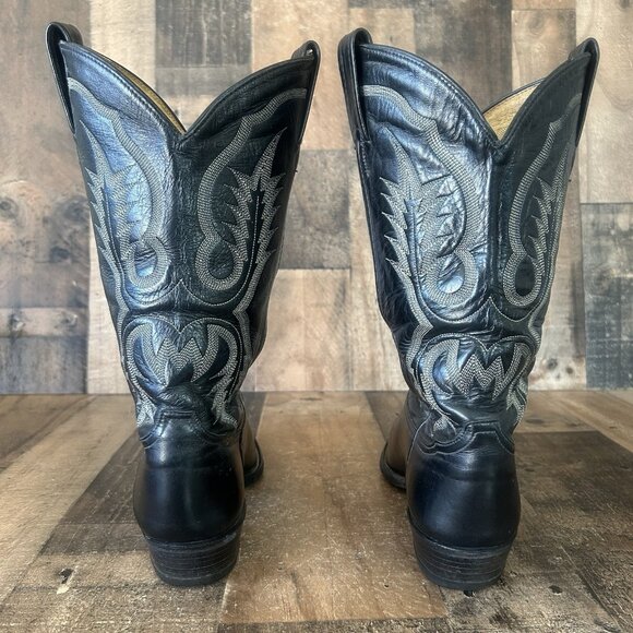 Tony Lama Vintage Classic Black Western Cowboy Boots Mens 9 EE - Picture 9 of 12